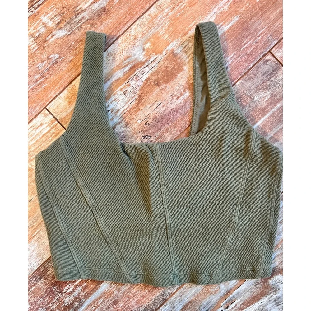 OFFLINE by Aerie Ribbed Flare Leggings and Corset Crop Top Set Olive Green Small